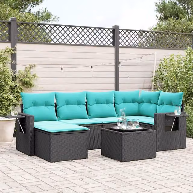Set Divani da Giardino 7 pz con Cuscini Nero in Polyrattan 3220466