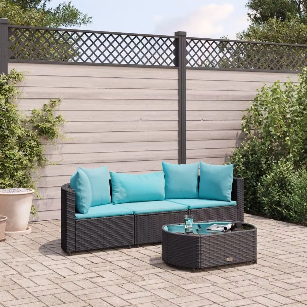 Maison Exclusive - Set Divani da Giardino 4 pz con Cuscini Nero in Polyrattan