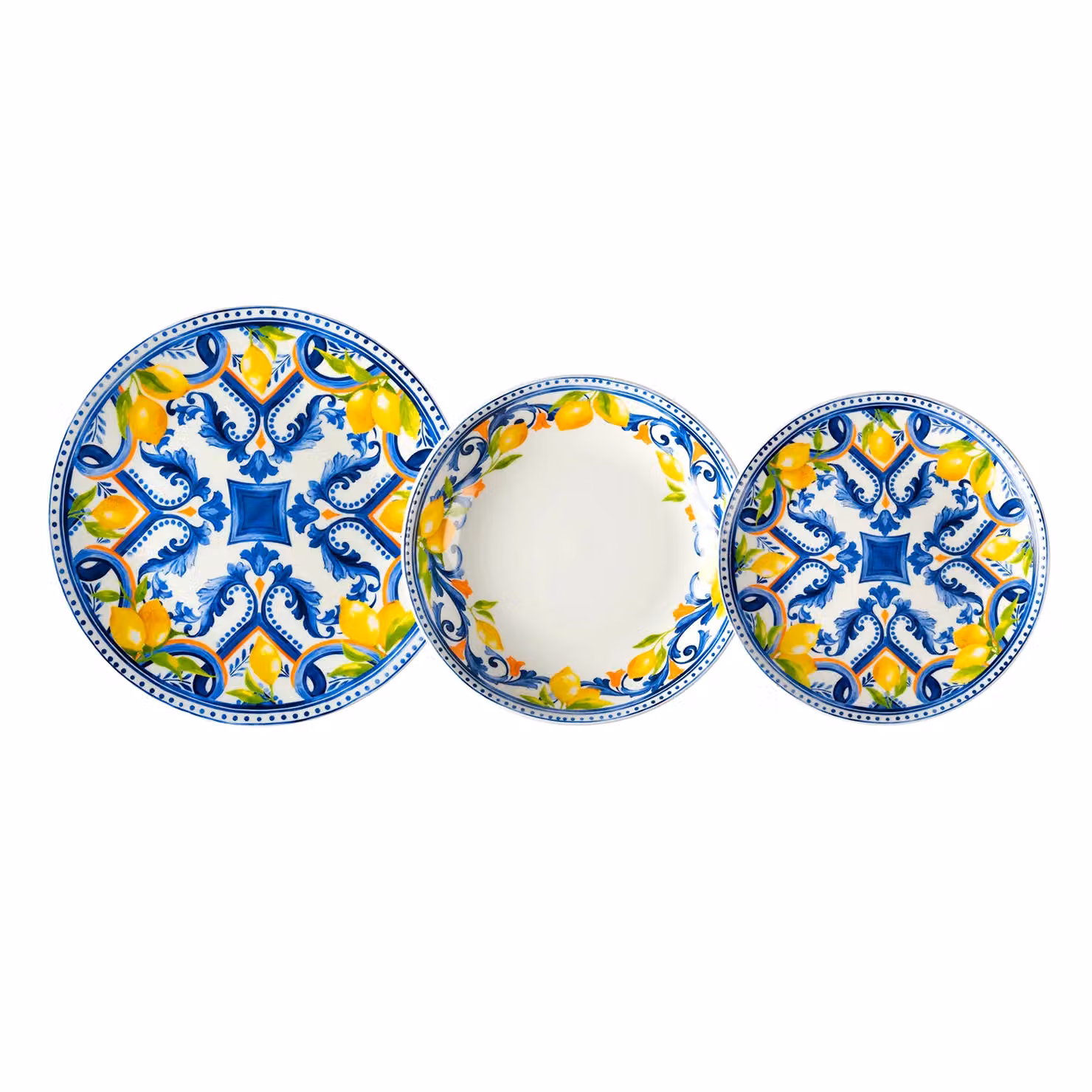 Servizio di piatti Lemònia Gusto Casa in porcellana, 18 pezzi, decoro floreale multicolore bianco e blu – 1