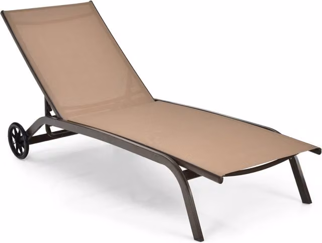 Chaise longue regolabile per piscina cortile giardino, Sedia a sdraio per cortile con ruote e tessuto ad asciugatura rapida Marrone