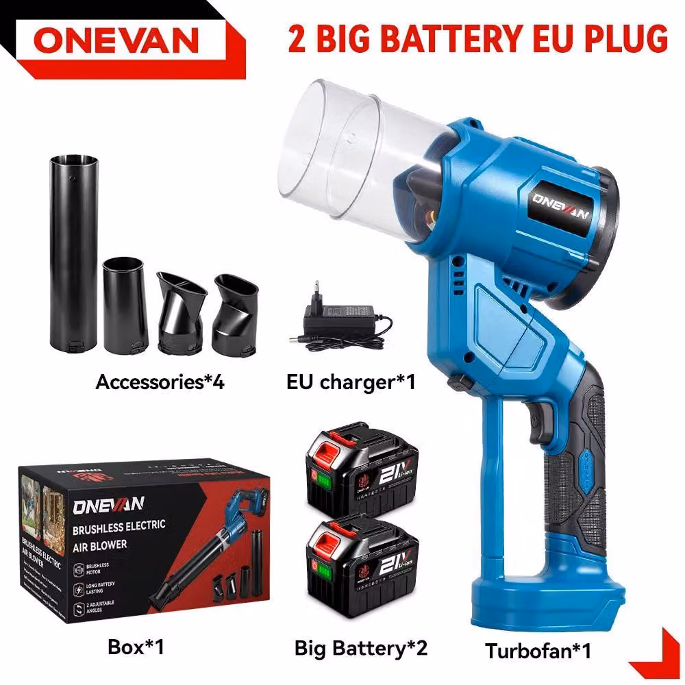 Soffiatore 2 in 1 per foglie e polvere - Soffiatore turbo a batteria - Motore brushless - 38.000 giri/min - Set con 2 batterie grandi - 18 V