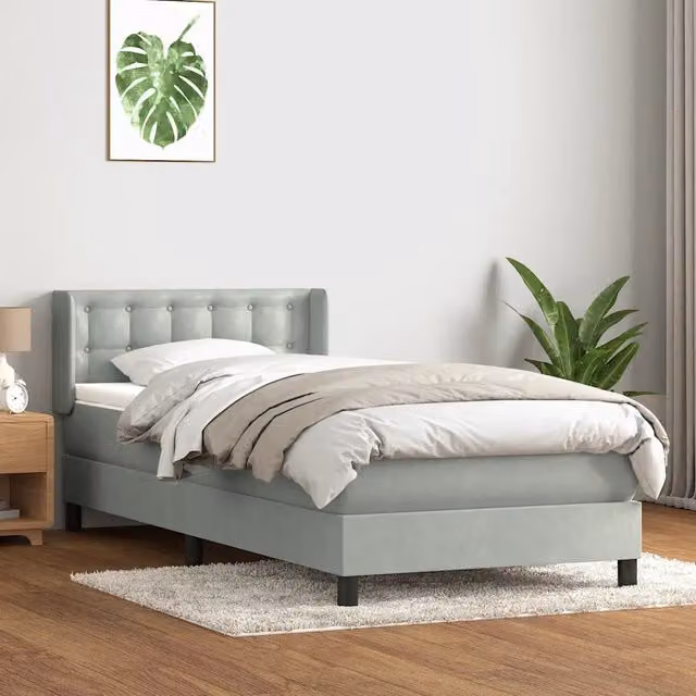 Giroletto a Molle con Materasso-Struttura Letto Grigio Chiaro 90x220 cm Velluto 143469