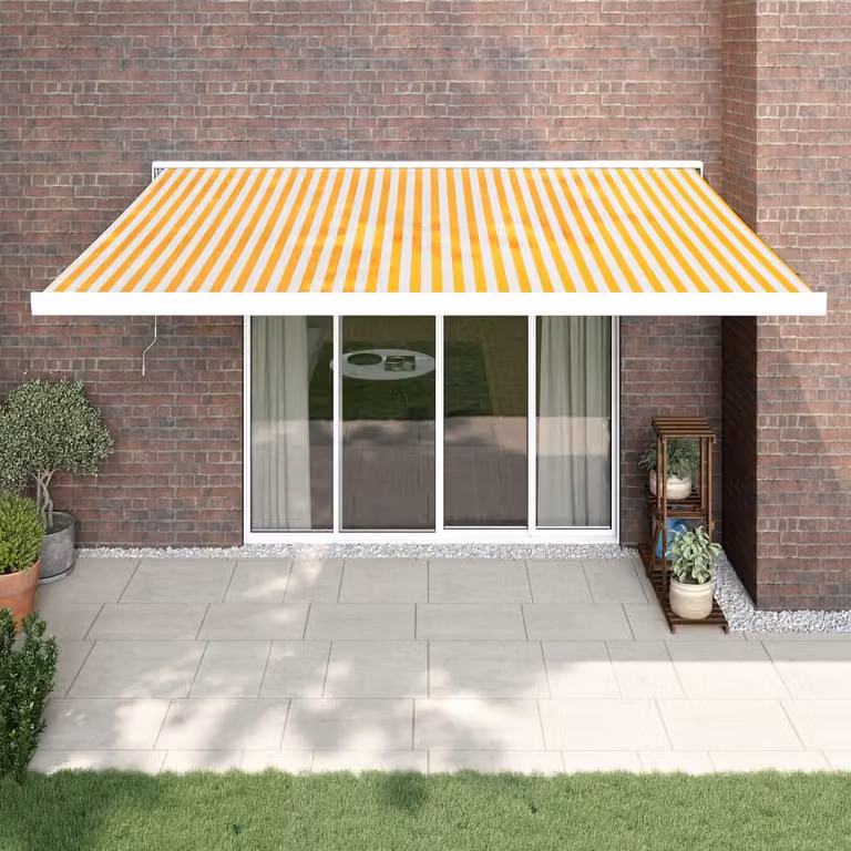 Tenda retrattile vidaXL con bracci pieghevoli in alluminio e tessuto in poliestere, colori giallo e bianco, L: 450 cm, P: 300 cm