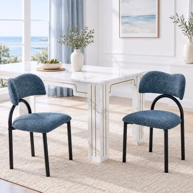Set di 2 sedie da pranzo MIVRAY con seduta e schienale imbottiti in tessuto blu e struttura in metallo nero