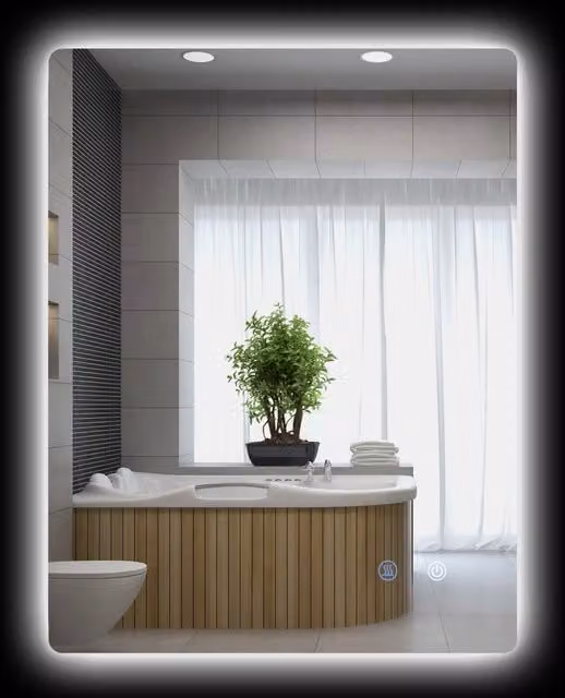 Specchio da bagno Zephmum rettangolare sospeso con LED regolabile e touch switch, bianco, L: 80 cm, H: 60 cm