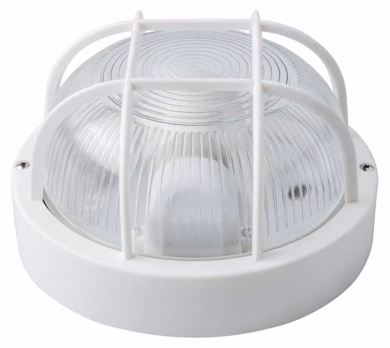 Lampada da parete rotonda, grado di protezione IP54, attacco E27, massimo 40W, bianca, impermeabile