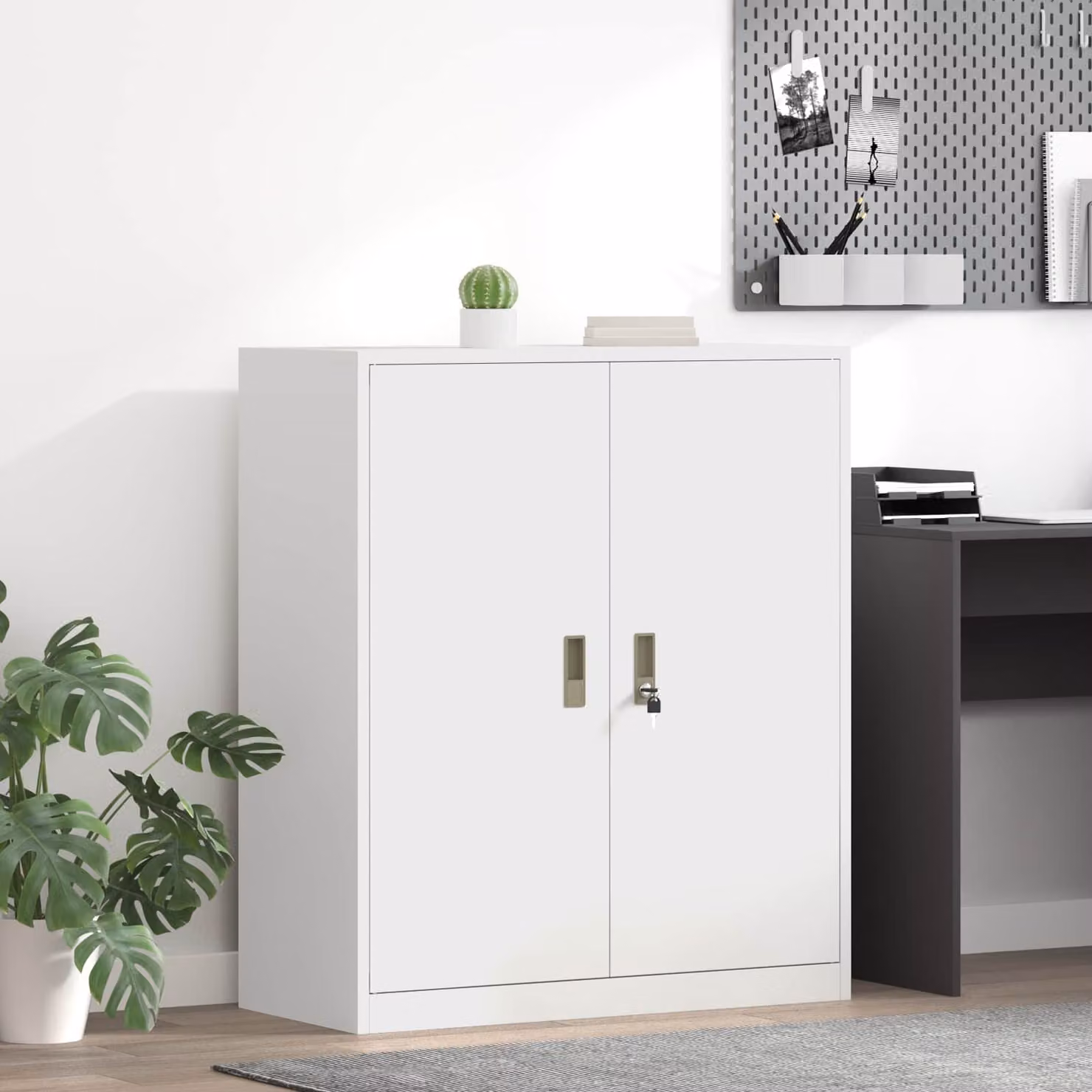 Armadio in metallo bianco vidaXL con ante a battente e serratura L/P/H: 90 x 40 x 105 cm – 1
