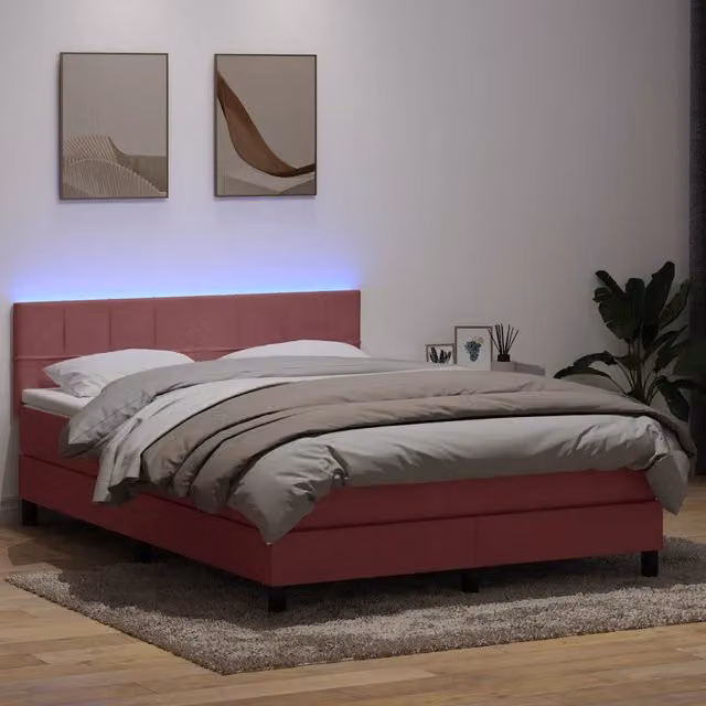 Letto a Molle con Materasso e LED Rosa 160x210 cm in Velluto 3316892