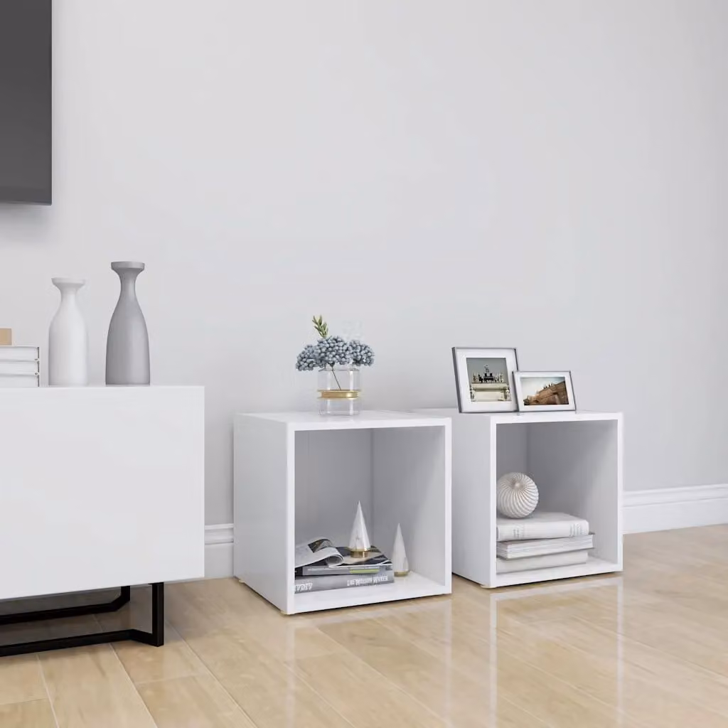 Set di 2 mobili porta TV vidaXL in legno multistrato e MDF, colore bianco opaco, stile rustico, L/P/H: 37 x 35 x 37 cm