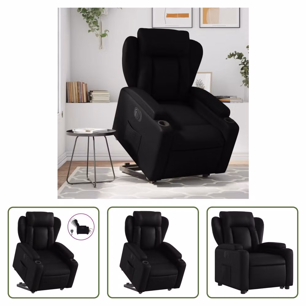 The Living Store Poltrona relax con supporto elettrico in Pelle finta nera