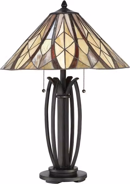 Lampada Da Scrivania Tiffany Victory Vetro Bronzo Valiant 2 Luci E27