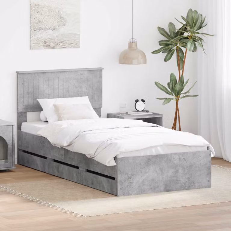Struttura del letto con cassetto vidaXL in legno ingegnerizzato Grigio cemento 90 x 190 cm