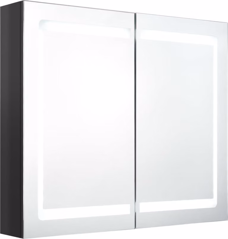 Armadietto Bagno con Specchio e LED Nero Lucido 80x12x68 cm