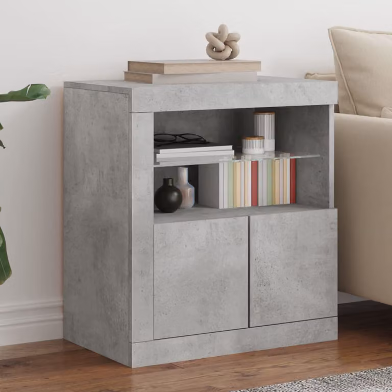 Credenza moderna vidaXL con luci LED in grigio cemento L: 60,5 cm, P: 37 cm, H: 67 cm