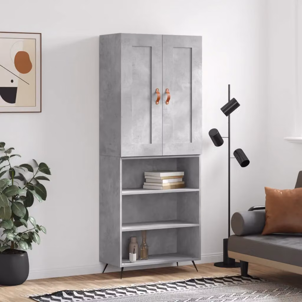 Credenza moderna vidaXL in legno e metallo, Grigio, L: 69,5 cm, P: 34 cm, H: 180 cm
