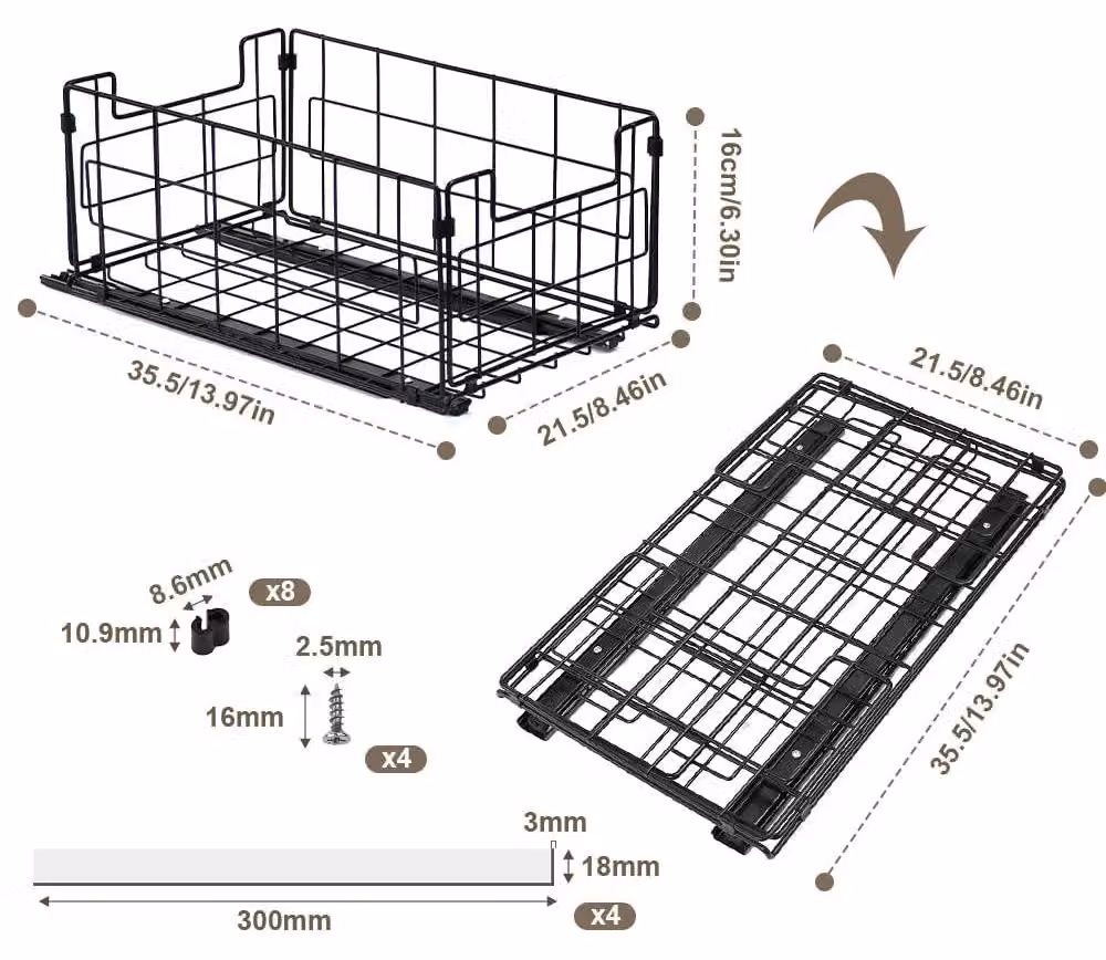 Cassetto estraibile per la conservazione, realizzato Acciaio al carbonio - Cassetto telescopico - Organizzatore per armadietti da cucina - Riutilizzabile - Versatile