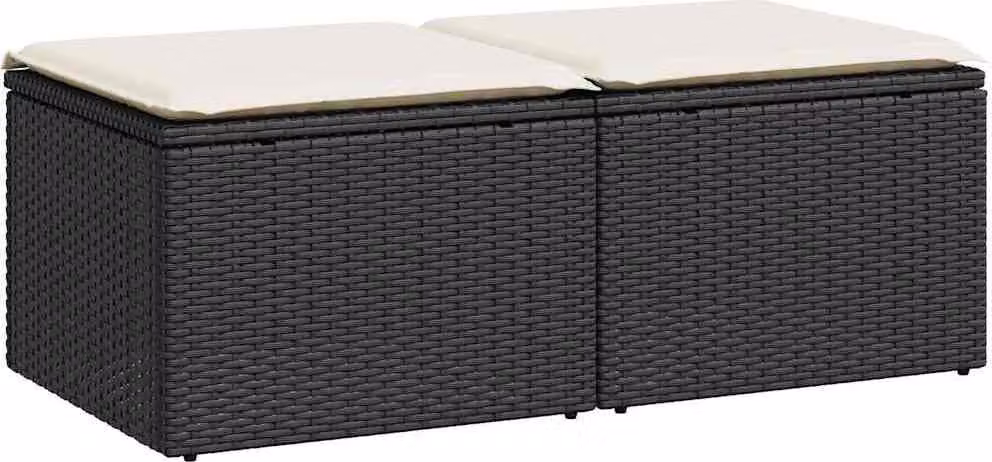 Set Divani da Giardino con Cuscini 2 pz Nero Polyrattan Acacia