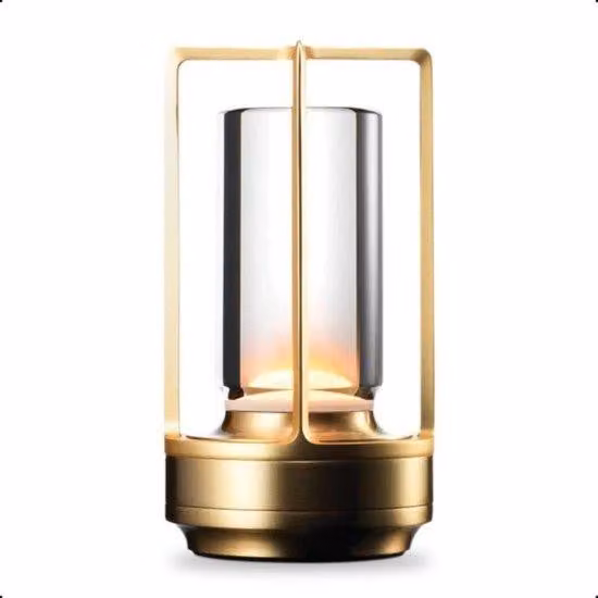 Lampada da tavolo Gelblicht ricaricabile - Lampada a LED - Senza fili e dimmerabile - Lampada moderna con comando touch - Lampada da comodino per camera da letto - 17,5 cm - Per ristoranti, camere da letto, bar e caffetterie - Oro