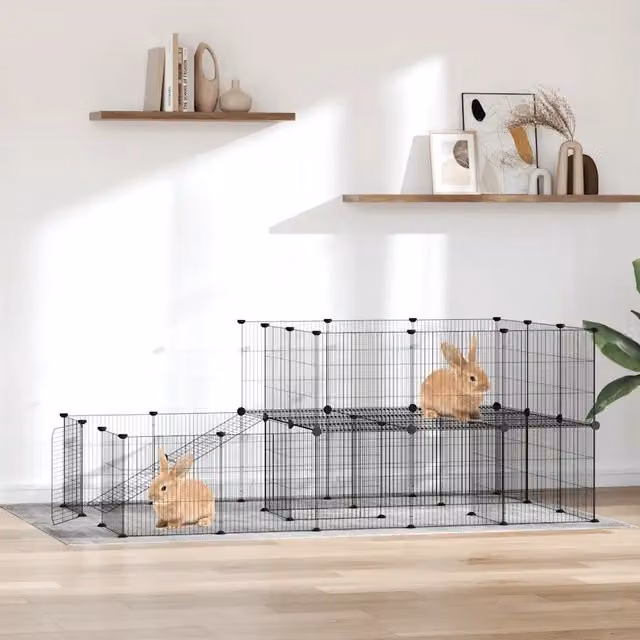 Gabbia per Animali 44 Pannelli con Porta Nera 175x105x70 cm 3114063