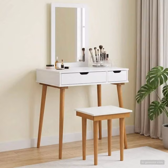 Set da Trucco Moderno vidaXL in Legno Bianco L: 76 cm, P: 50 cm, H: 143 cm – 1