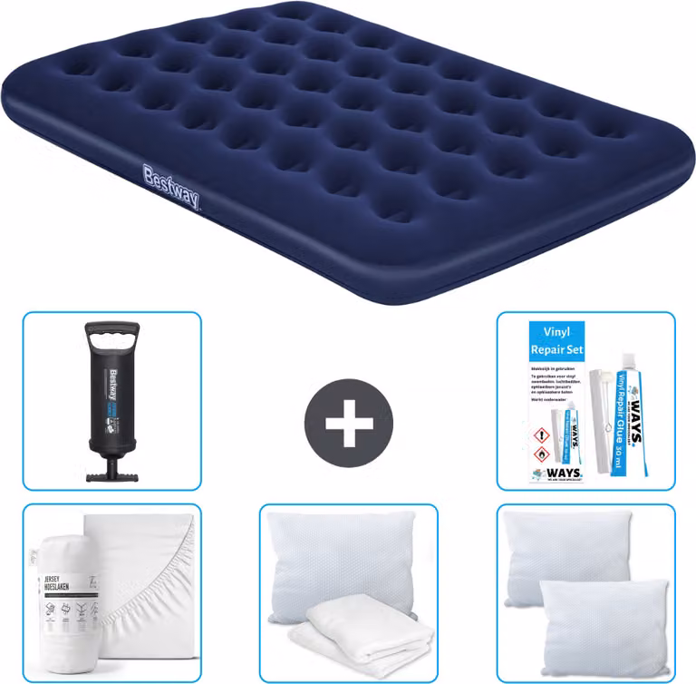 Materasso gonfiabile Bestway - Letto francese - 137 x 191 x 22 cm - Blu - Accessori inclusi