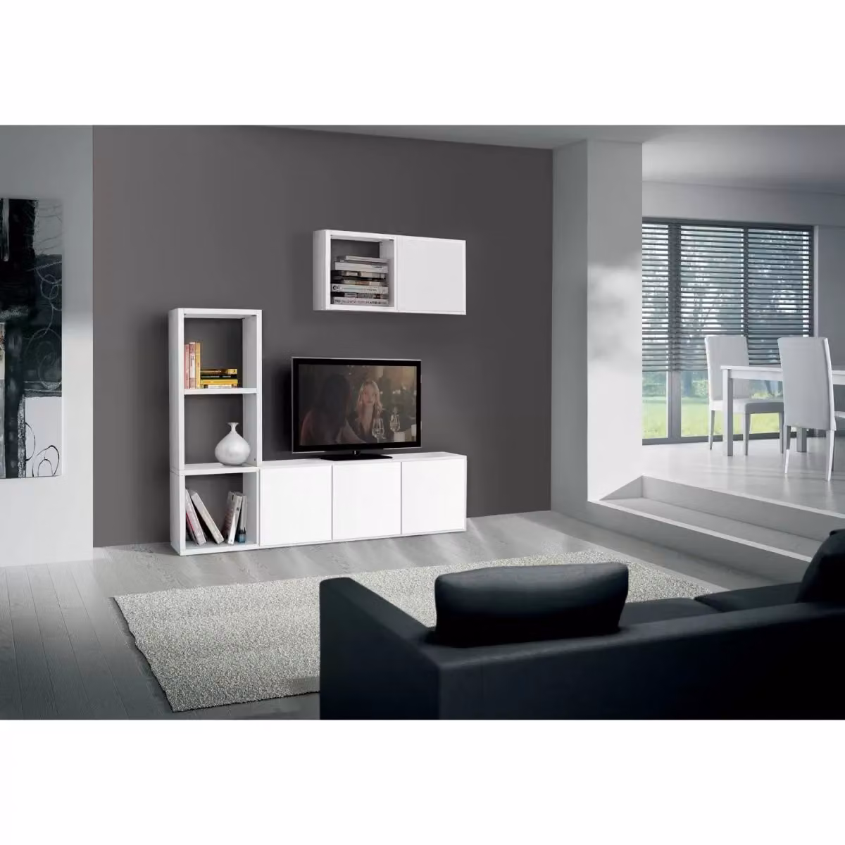 Libreria porta TV moderna bianca in legno per soggiorno Mobili 2G L: 175 cm, P: 30 cm, H: 132 cm – 2