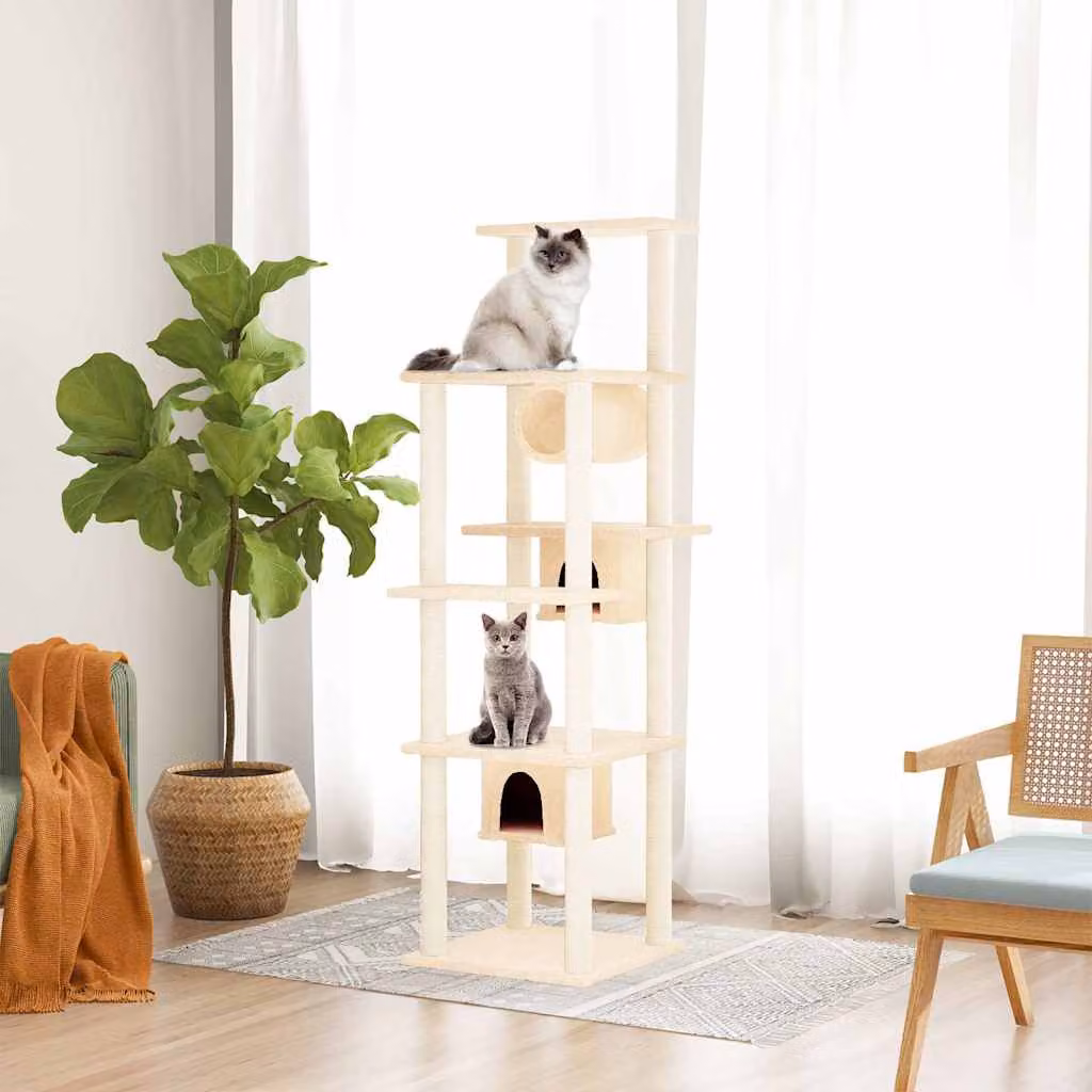 Albero per gatti vidaXL con tiragraffi in sisal e giocattoli integrati, colore beige, Altezza: 169 cm
