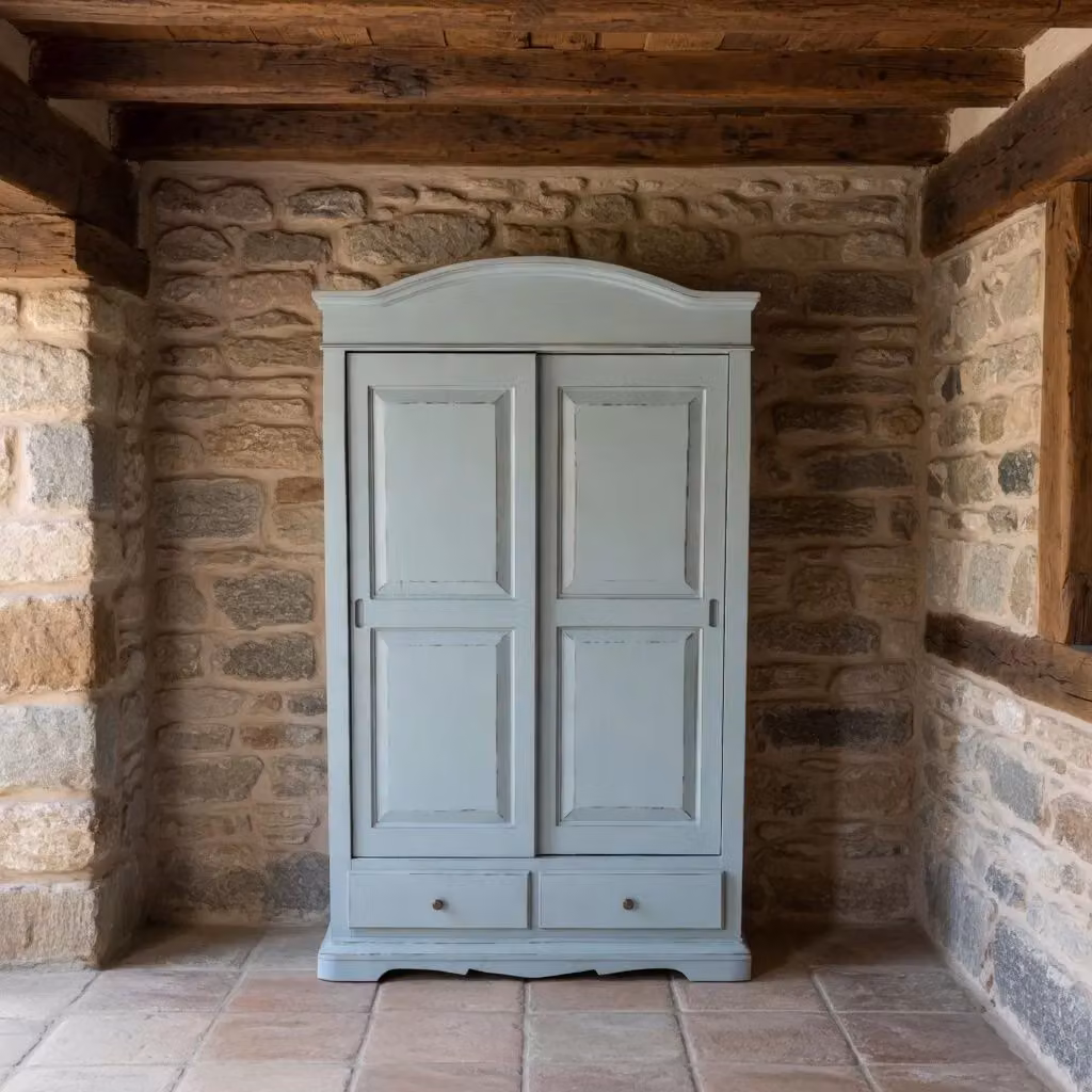 Armadio shabby chic Mobili 2G con 2 ante scorrevoli e cassetti integrati in legno azzurro L: 122 cm, P: 59 cm, H: 200 cm – 1