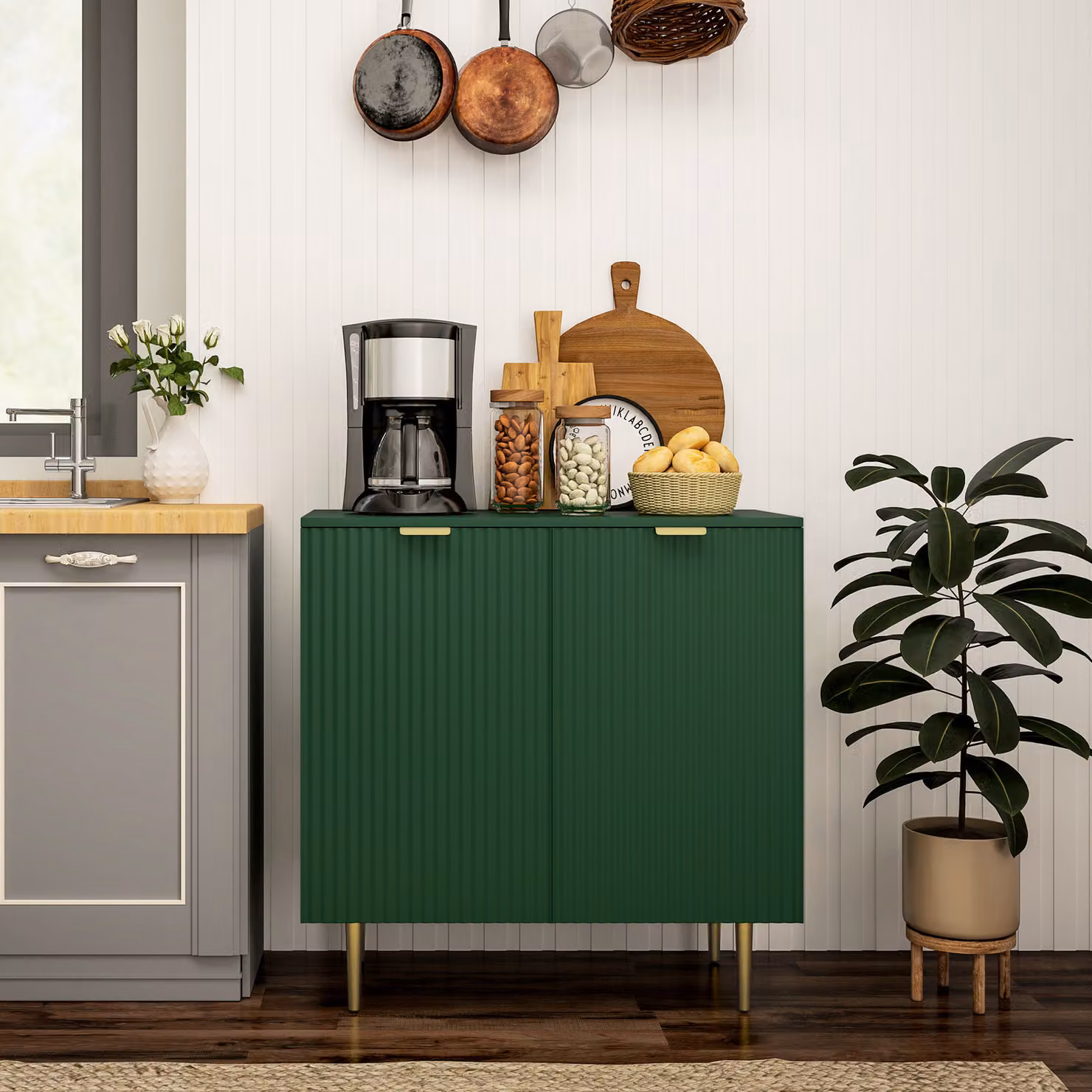 Buffet da cucina HOMCOM con 2 ante e ripiano regolabile, colore verde oliva, L 80 cm x P 40 cm x H 80 cm – 2