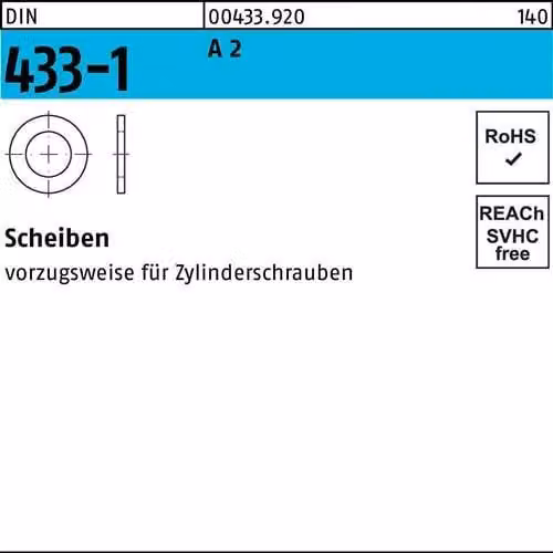 Dischi Reyher DIN 433 -1 A 2 2,7 A 2 004339200027000 (2000 pezzi)