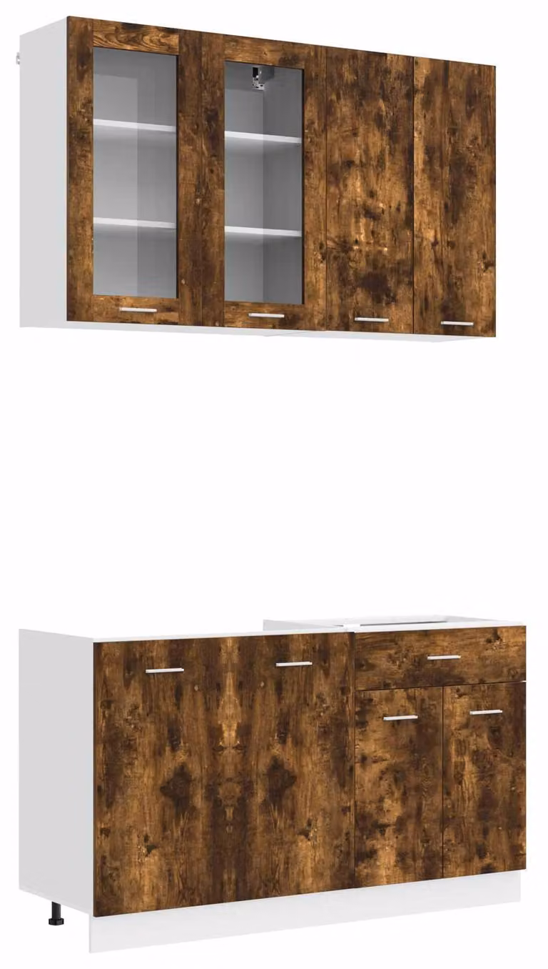 Set di cucina LYON, 4 pezzi, legno ingegnerizzato effetto noce affumicato