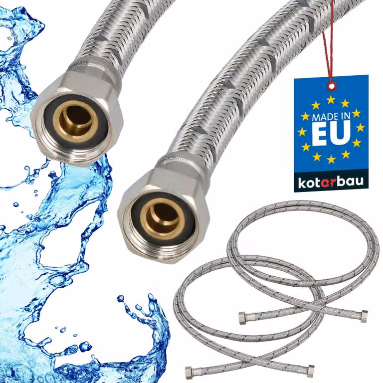 KOTARBAU® 2 Pezzi Tubo Flessibile per Rubinetto 3/8" x 3/8" Rivestito in Acciaio Inox 200 cm Tubo Flessibile per Rubinetto Cucina Argento