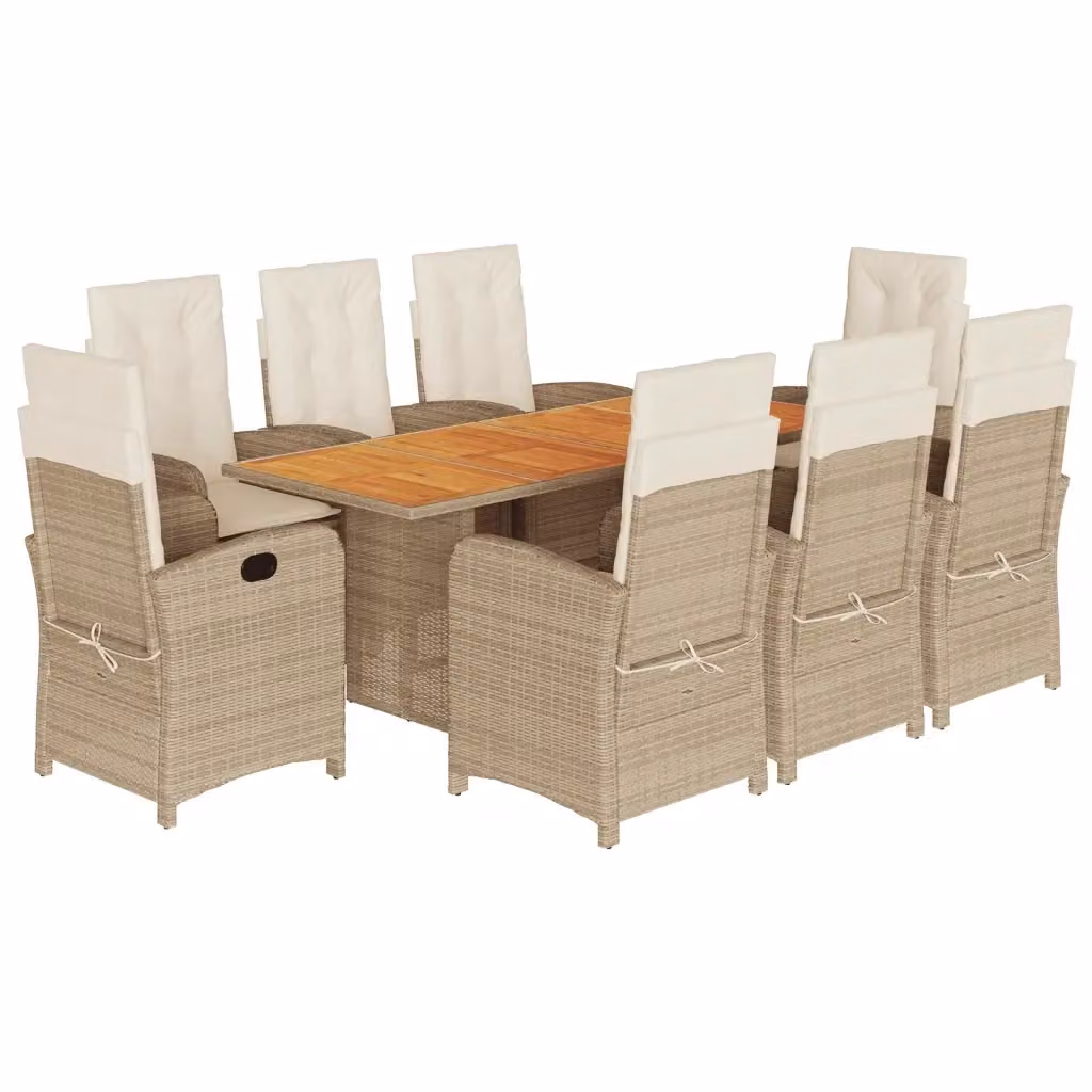 Set da pranzo da giardino vidaXL in legno di acacia oliato con 9 sedute e cuscini beige, marrone e grigio – 2