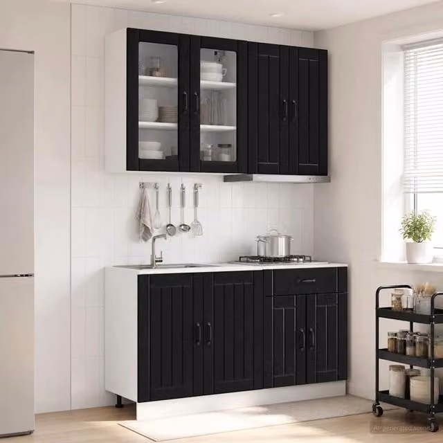 Unità Cucina LUCCA 4 pz Nero Legno ingegnerizzato 3438316