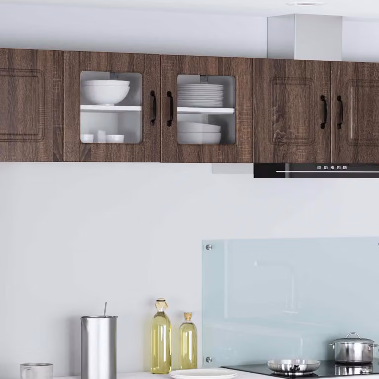 Set di 2 mobili da parete moderni PORTO vidaXL in legno e vetro, colore Rovere Marrone