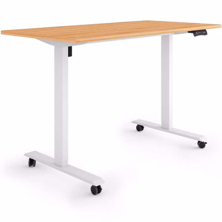 ESMART Germany ETX-121WM 140 x 70 cm Decorazione acero Scrivania ergonomica in piedi/seduta su rotelle Regolabile elettricamente in altezza in modo continuo 78,5 - 128,5 cm 3x memoria Promemoria attività Avvio/arresto graduale