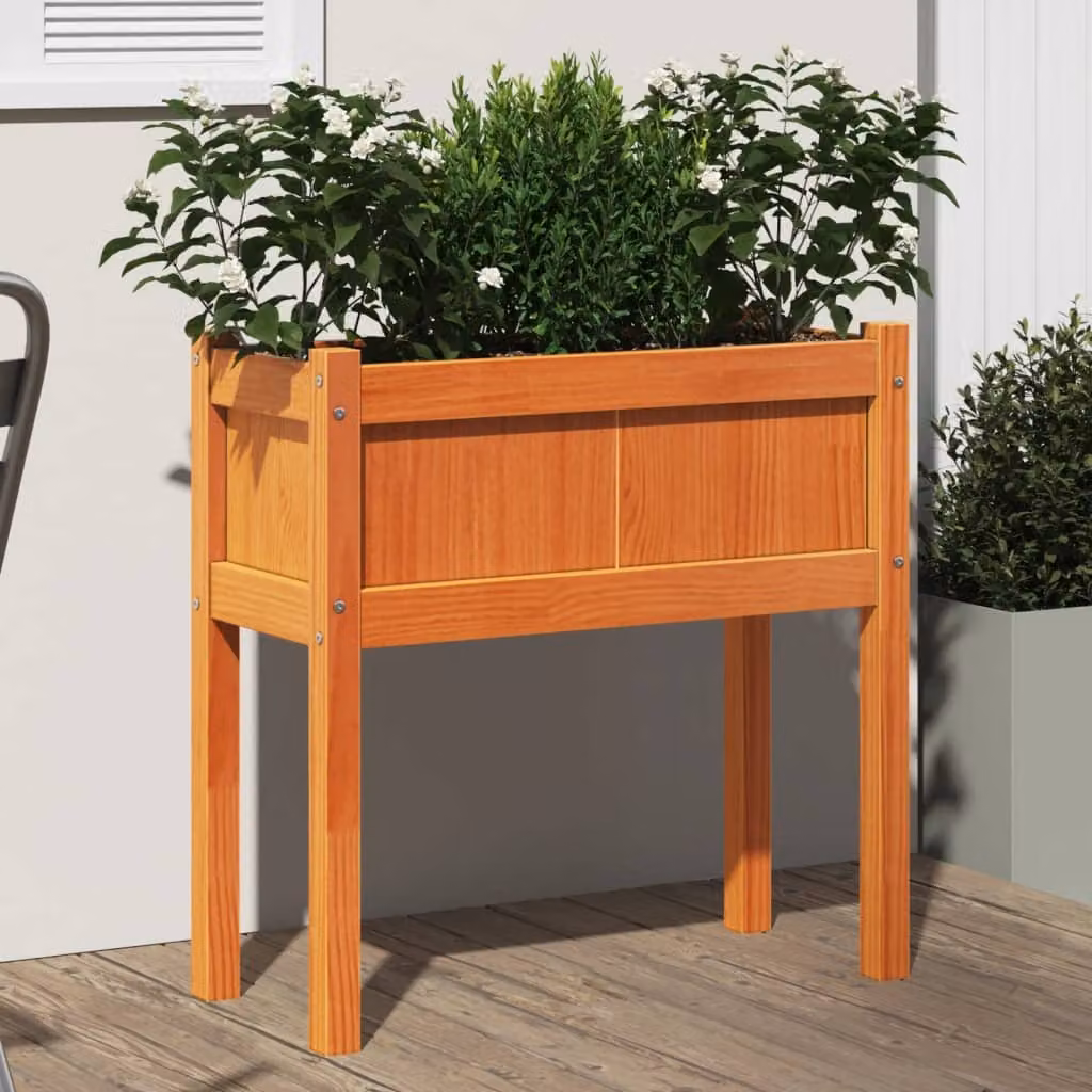 Fioriera da giardino rialzata vidaXL in legno di pino massello marrone cera H: 70 cm, L: 70 cm, P: 31 cm