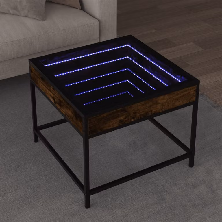 vidaXL Tavolino da Salotto Infinity con LED in Rovere Fumo e Vetro, L 50 x P 50 x H 41 cm