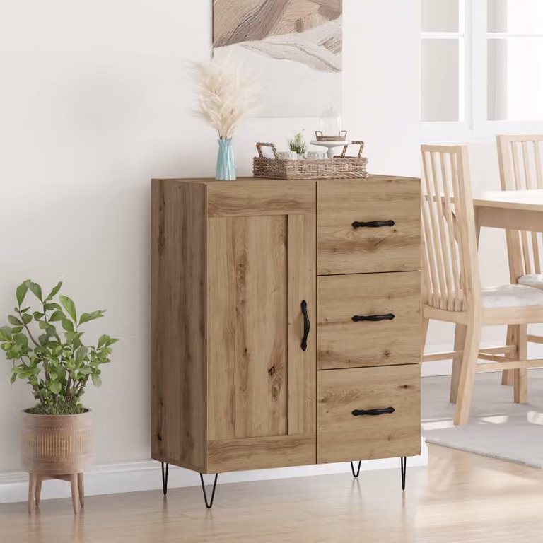 vidaXL Credenza Moderna in Legno e Metallo Marrone L: 69,5 cm, P: 34 cm, H: 90 cm