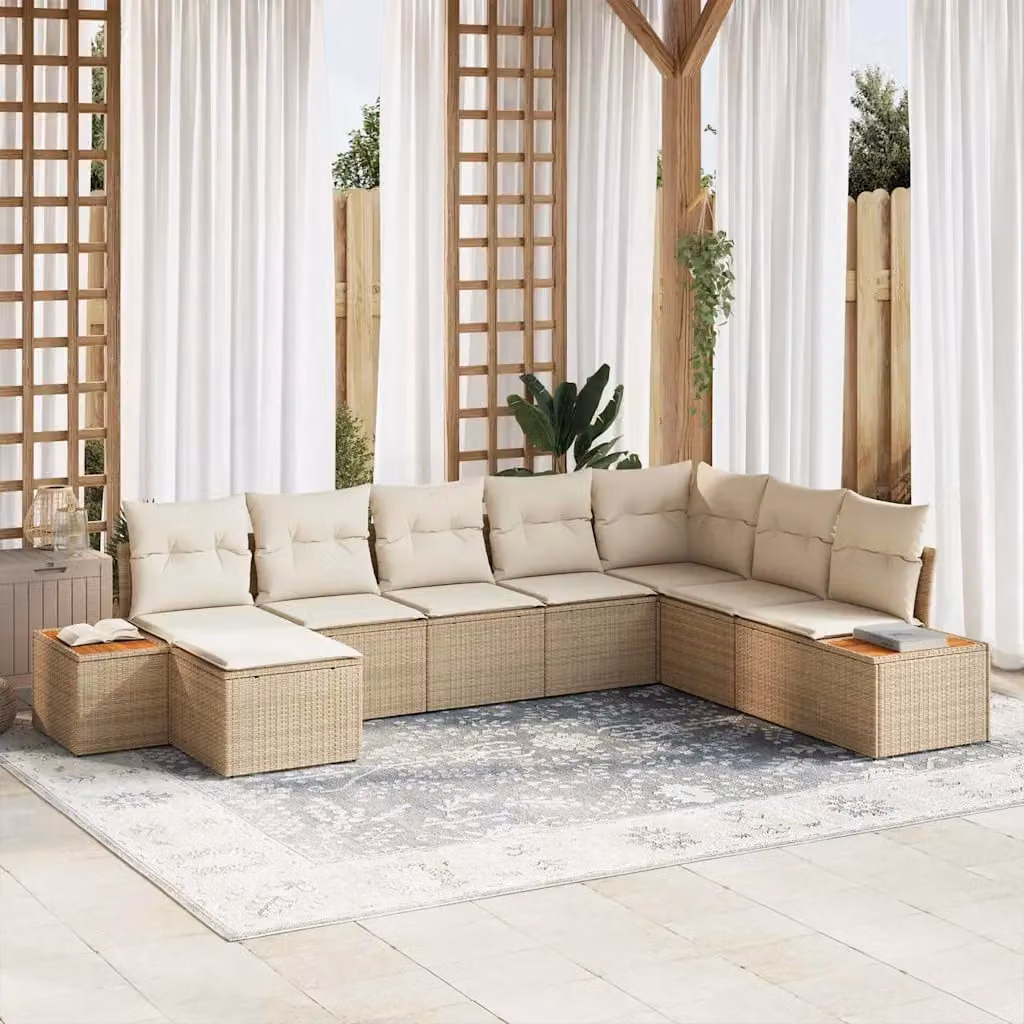 Set Divano da Giardino vidaXL 8 Pezzi a Forma di L Beige con Cuscini e Struttura in Metallo Resistente alle Intemperie – 1