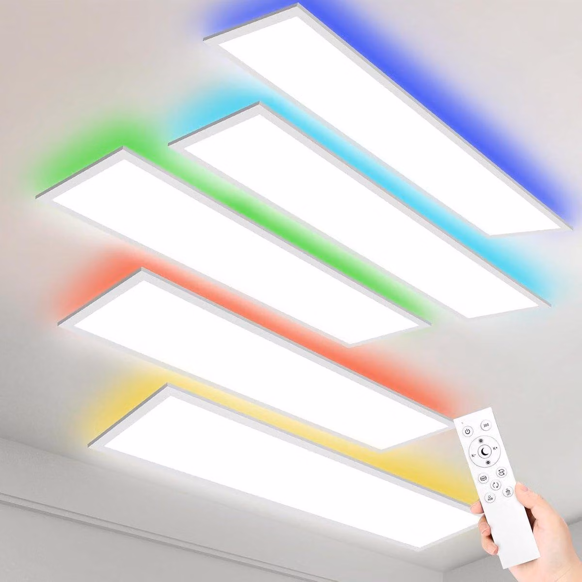 Lampada a soffitto LED - 40W - Pannello 120x30 cm - Retroilluminazione RGB dimmerabile - Alluminio bianco