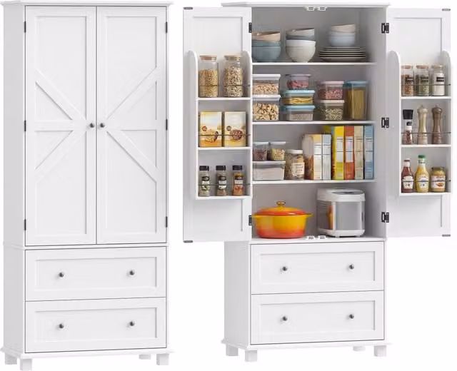 Armadio da cucina Xylo bianco con 2 ante e 2 cassetti L: 80 cm, P: 39.5 cm, H: 184.5 cm