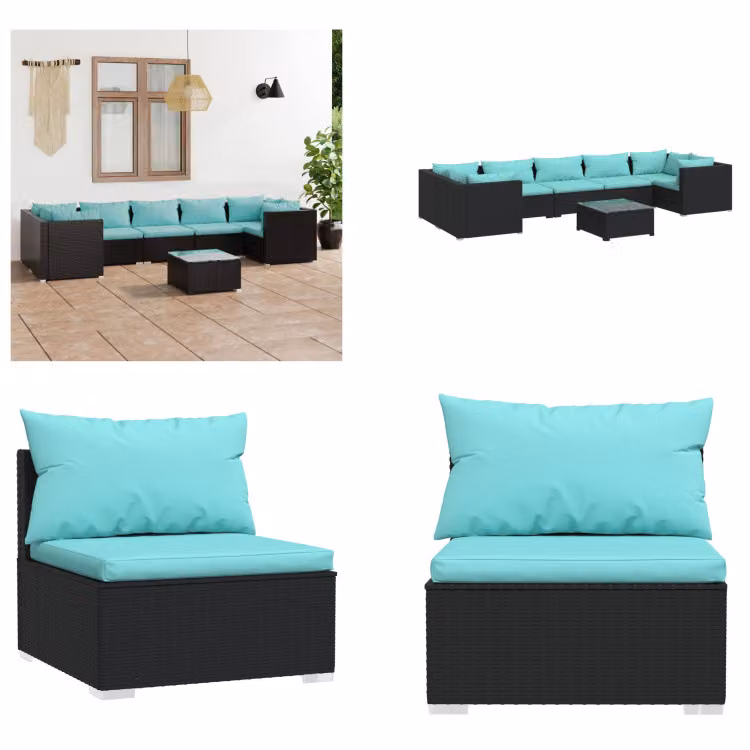 vidaXL set salotto da giardino 8 pezzi con cuscini in poly rattan nero - set salotto da giardino - set salotto da giardino - set salotto da patio - set divano da patio