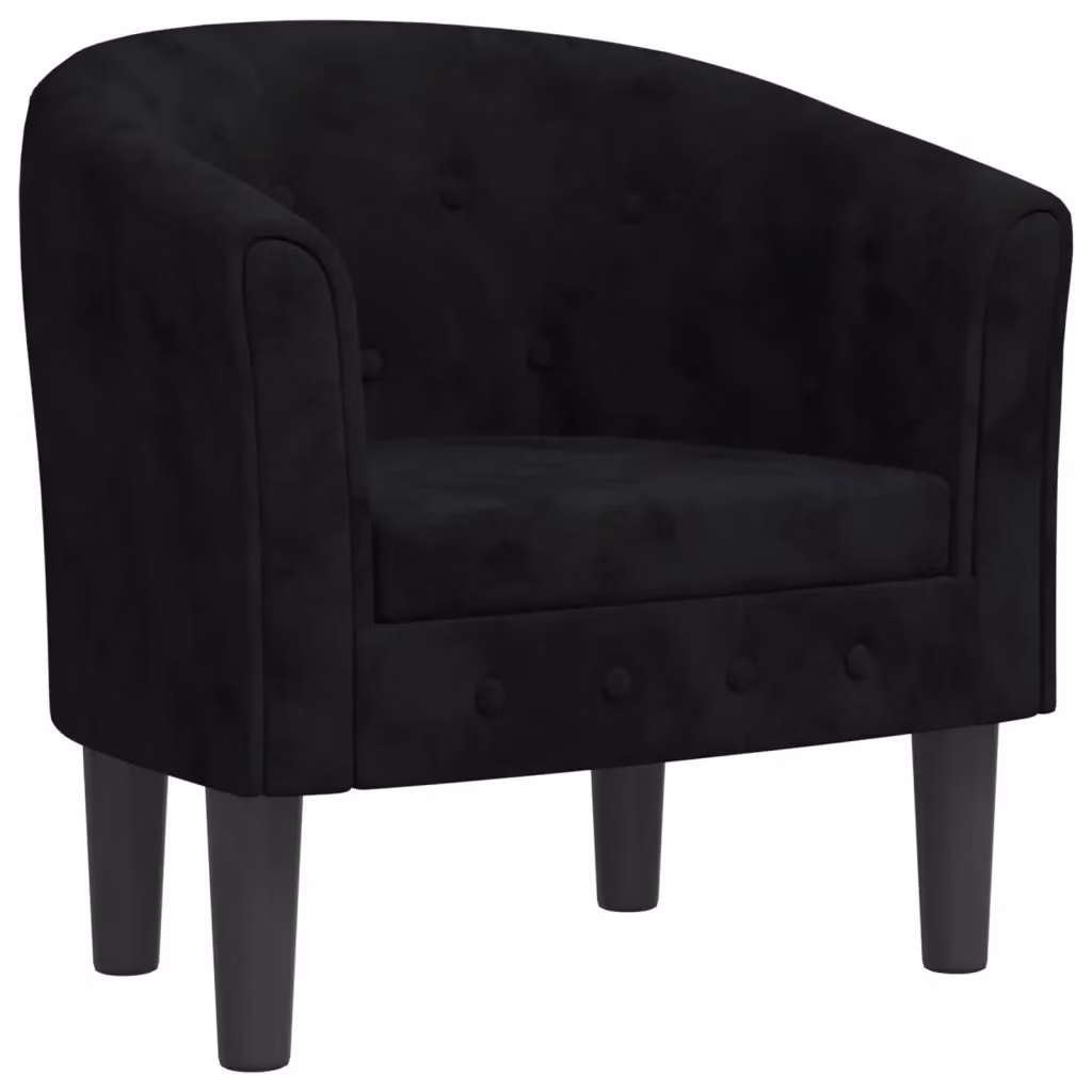 Poltrona moderna vidaXL in velluto nero con struttura in legno massello e braccioli – 2