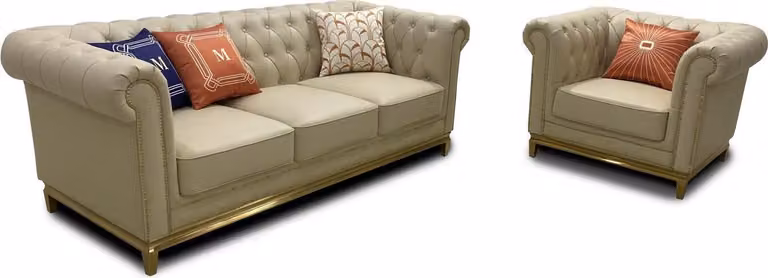 Luxus Sofa Beige Sofagarnitur Sofas Sessel 3+1 Sitzer Stoff Design