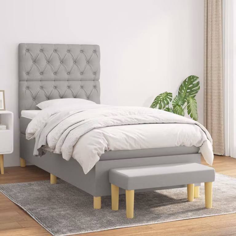 vidaXL Letto Ibrido con Giroletto a Molle e Materasso in Tessuto Grigio e Bianco, L/P/H: 80 x 200 x 128 cm