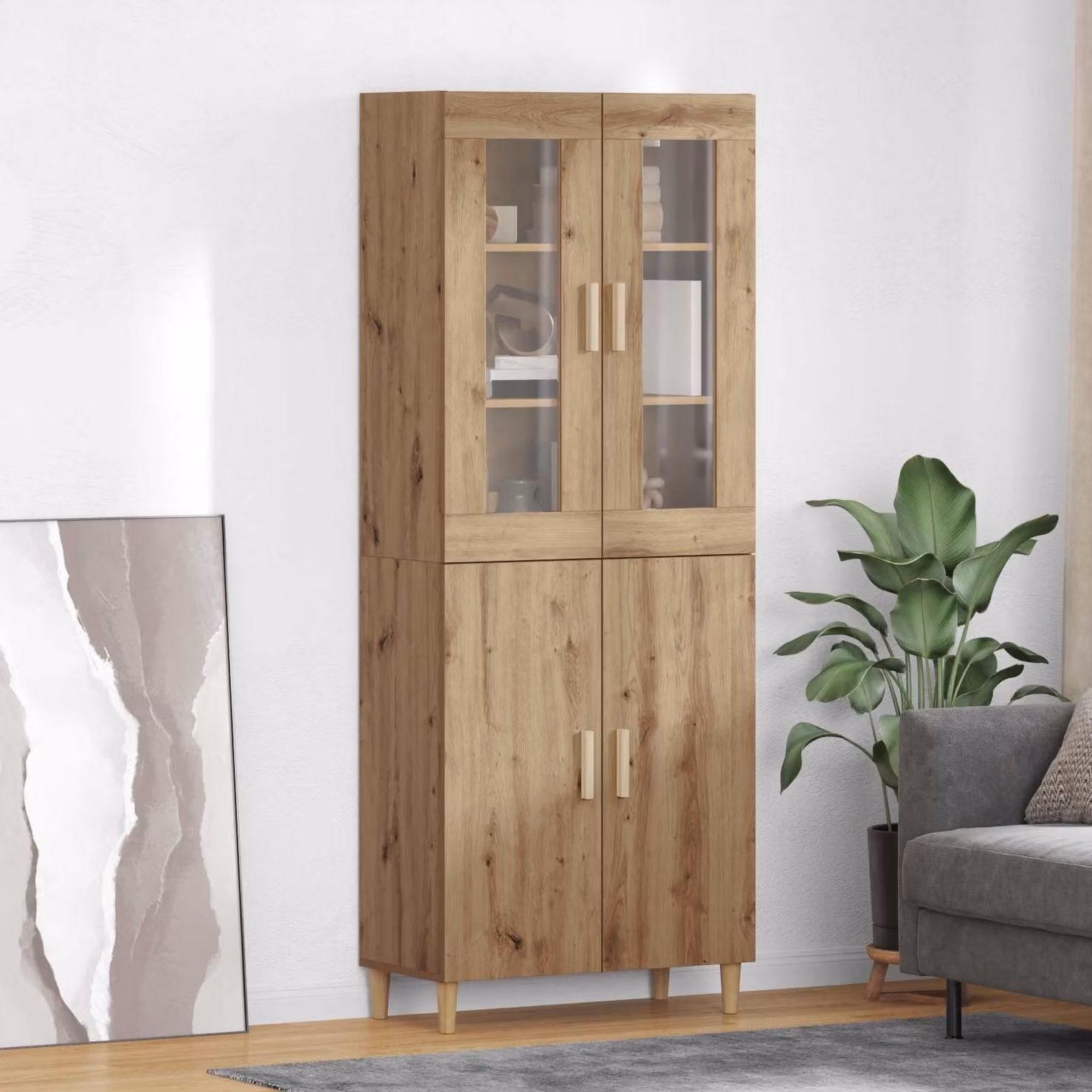 Credenza moderna vidaXL in rovere marrone con ante a vetro e ripiani interni L/P/H: 69,5 x 34 x 180 cm
