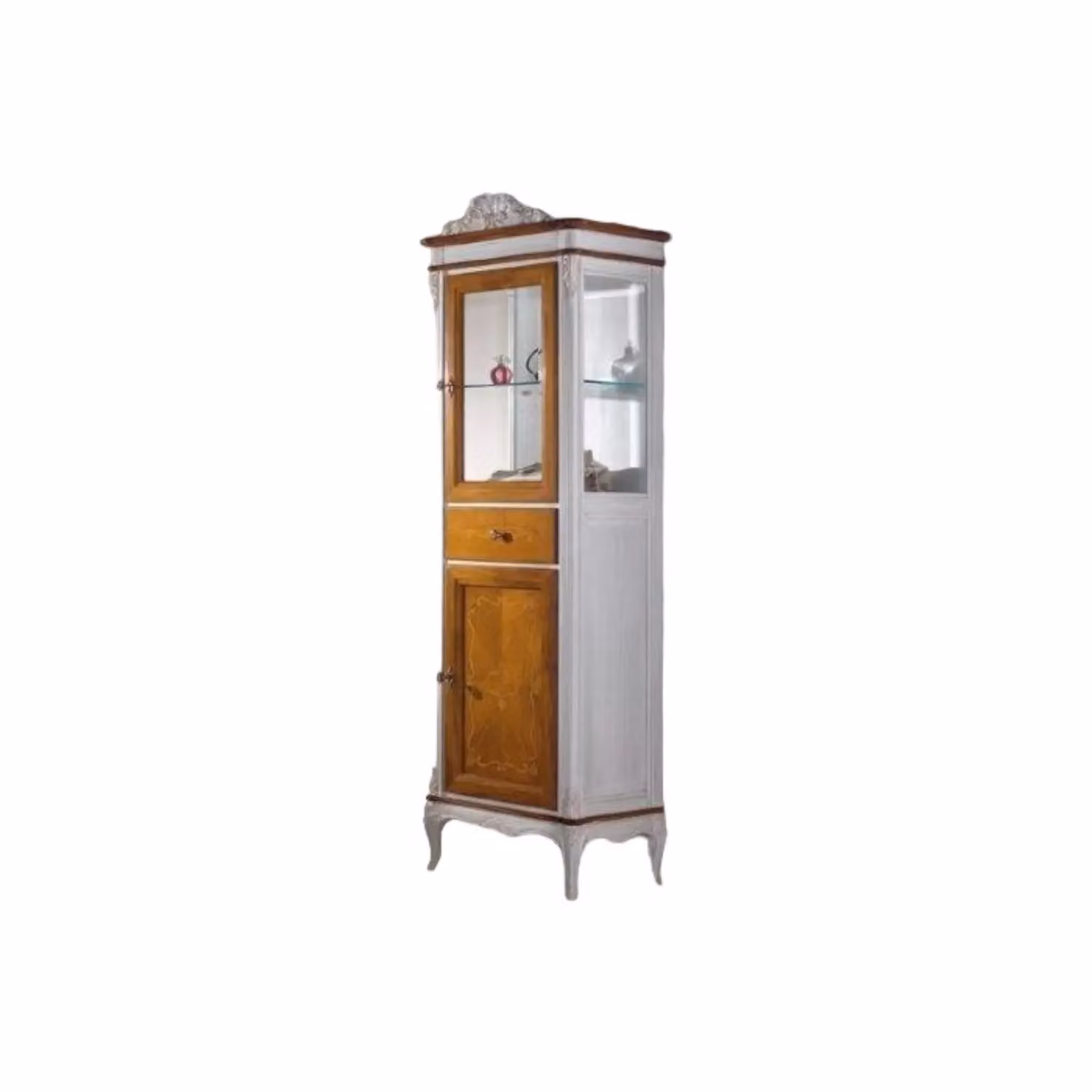 Vetrina classica provenzale in legno con ante in vetro e cassetto Mobili 2G L/P/H: 61 x 41 x 190 cm – 1