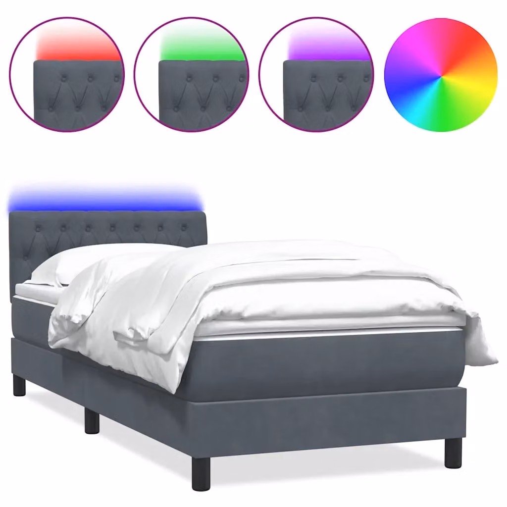Letto Ibrido con Materasso e Illuminazione LED vidaXL in Velluto Grigio L: 80 cm, P: 223 cm – 2