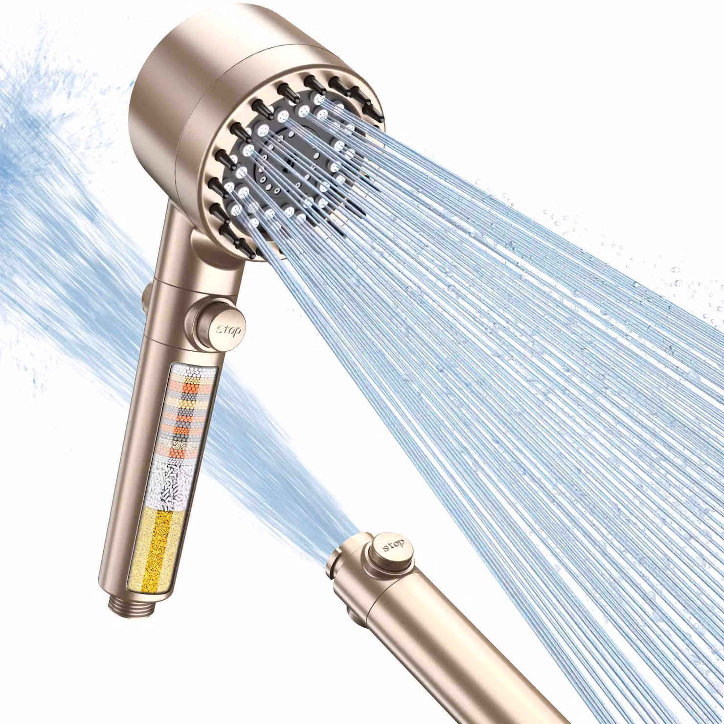 Doccia con 4 tipi di getto, filtro anticalcare a 15 strati, risparmio idrico, alta pressione, per bagno